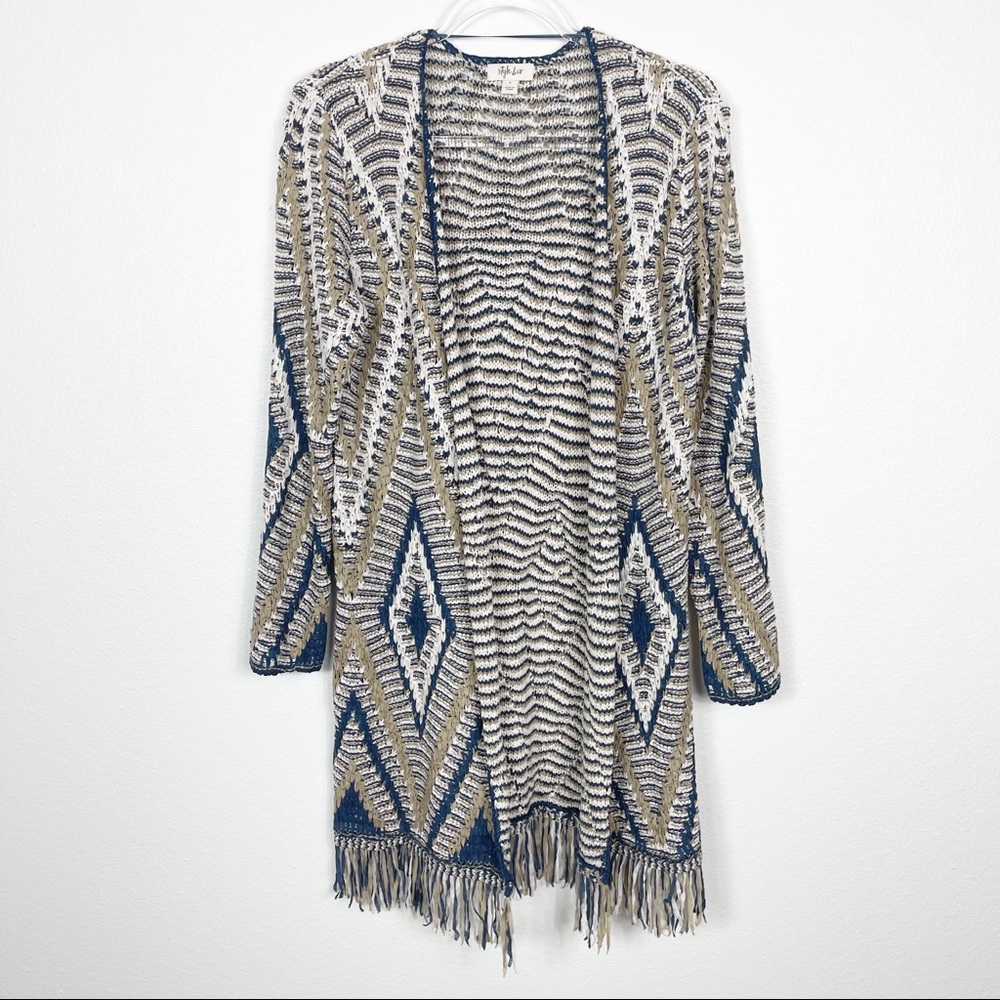 Style & Co.‎ Aztec Fringe Tan Cardigan Small